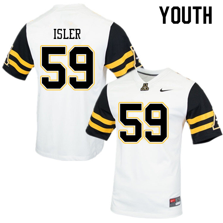 Youth #59 Justin Isler Appalachian State Mountaineers College Football Jerseys Sale-White - Click Image to Close
